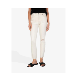 Kut from the Kloth LAST ONE - SIZE 0 - Rachael High Rise Mom Jean with Raw Hem in Ecru by Kut from the Kloth