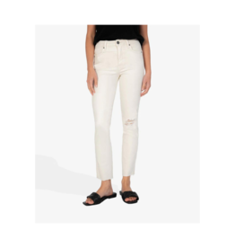 Kut from the Kloth Rachael High Rise Mom Jean with Raw Hem in Ecru by Kut from the Kloth