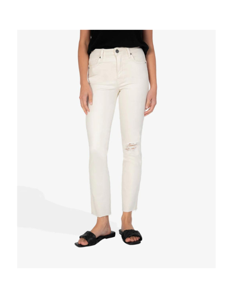 Kut from the Kloth LAST ONE - SIZE 0 - Rachael High Rise Mom Jean with Raw Hem in Ecru by Kut from the Kloth