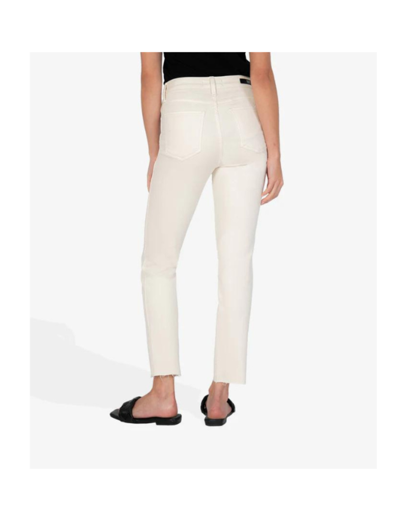 Kut from the Kloth LAST ONE - SIZE 0 - Rachael High Rise Mom Jean with Raw Hem in Ecru by Kut from the Kloth