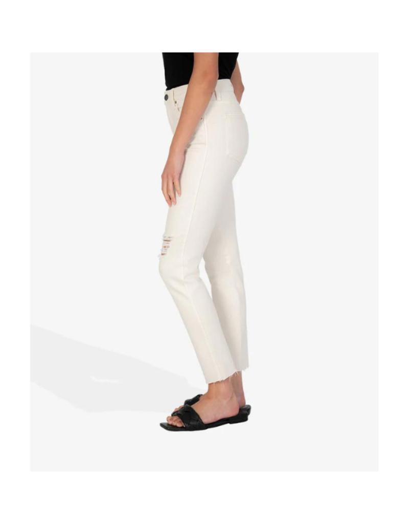 Kut from the Kloth Rachael High Rise Mom Jean with Raw Hem in Ecru by Kut from the Kloth