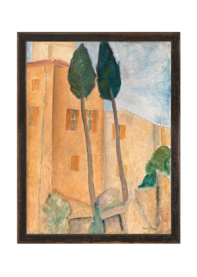Celadon Art Cypress and Houses at Cagnes 10"x13"