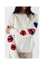 Lyla & Luxe Dua Crewneck Lips Sweater in White by Lyla + Luxe