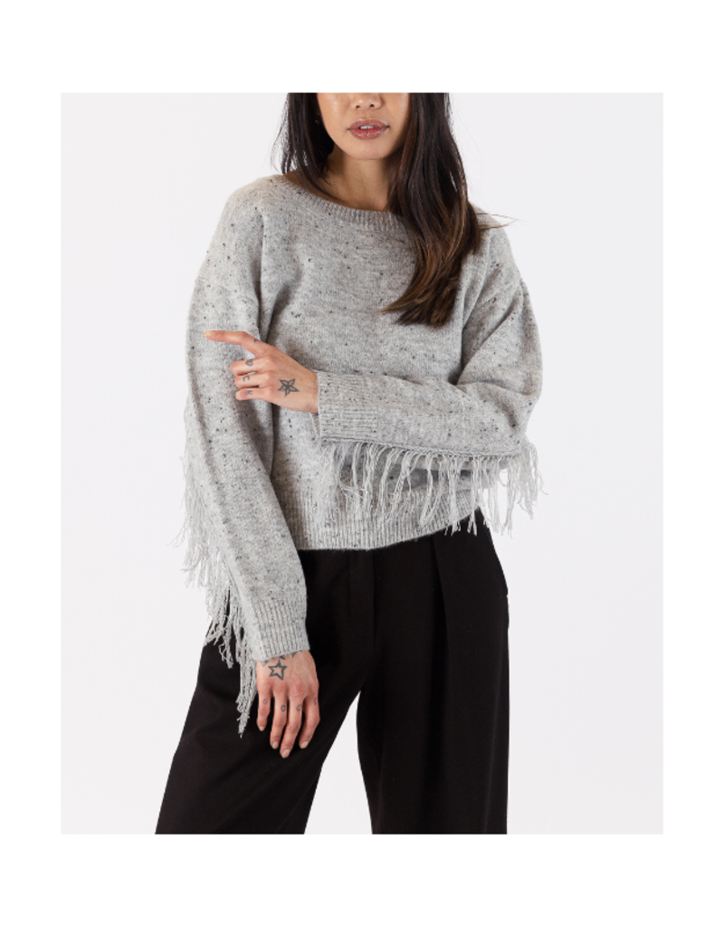 Lyla & Luxe Texas Sweater with Fringe in Grey by Lyla + Luxe