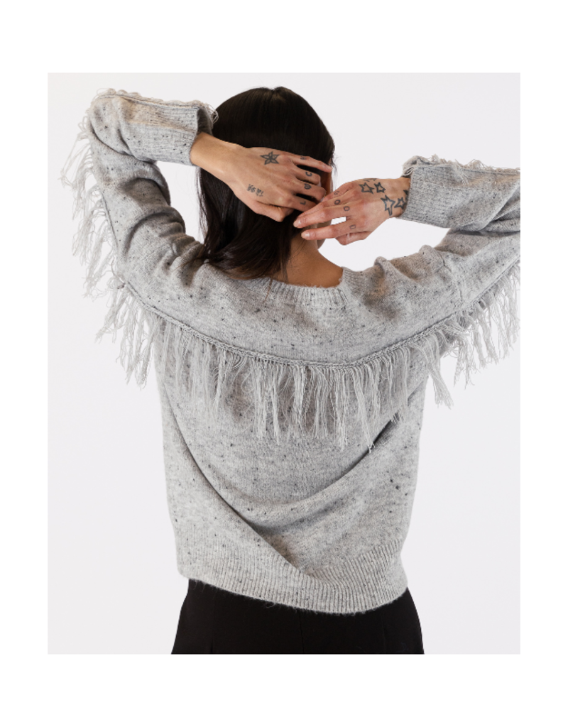 Lyla & Luxe Texas Sweater with Fringe in Grey by Lyla + Luxe