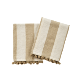 Indaba Trading Pom Pom Stripe Tea Towels Sand Set of 2