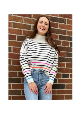 Lyla & Luxe Curtis Mockneck Sweater in Multi Stripe by Lyla + Luxe