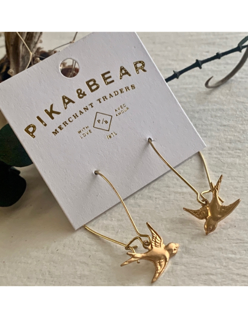 Pika & Bear Free Bird Raw Brass Sparrow Drop Earrings by Pika & Bear