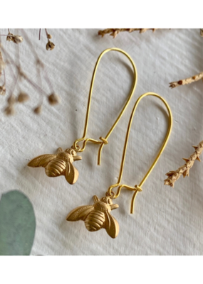 Pika & Bear The Bees Knees Raw Brass Honey Bee Drop Earrings by Pika & Bear