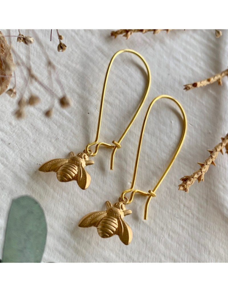 Pika & Bear The Bees Knees Raw Brass Honey Bee Drop Earrings by Pika & Bear