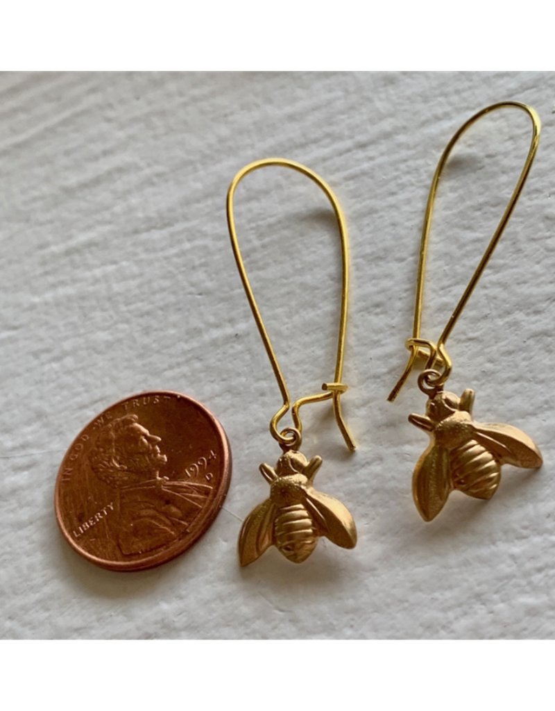 Pika & Bear The Bees Knees Raw Brass Honey Bee Drop Earrings by Pika & Bear