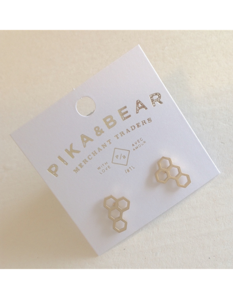 Pika & Bear Pollen Honeycomb Design Stud Earrings in Gold by Pika & Bear