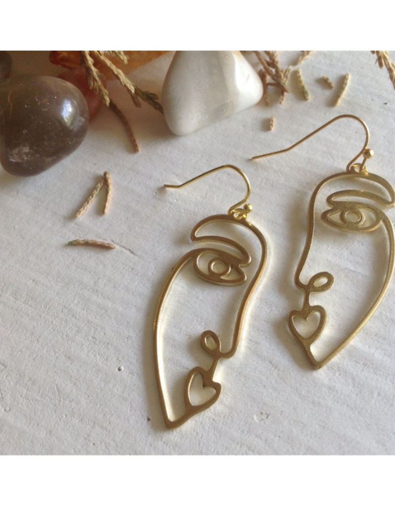 Pika & Bear Gilot Abstract Face Silhouette Earring in Brass by Pika & Bear