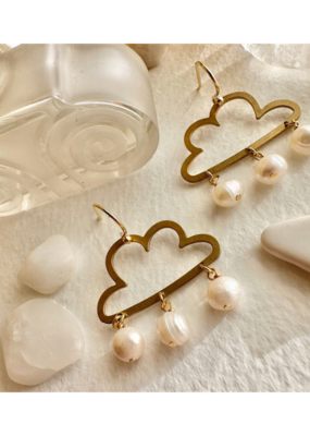 Pika & Bear Cumulus Raw Brass Cloud Earrings with Freshwater Pearls by Pika & Bear