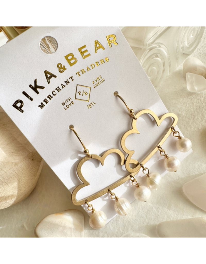 Pika & Bear Cumulus Raw Brass Cloud Earrings with Freshwater Pearls by Pika & Bear
