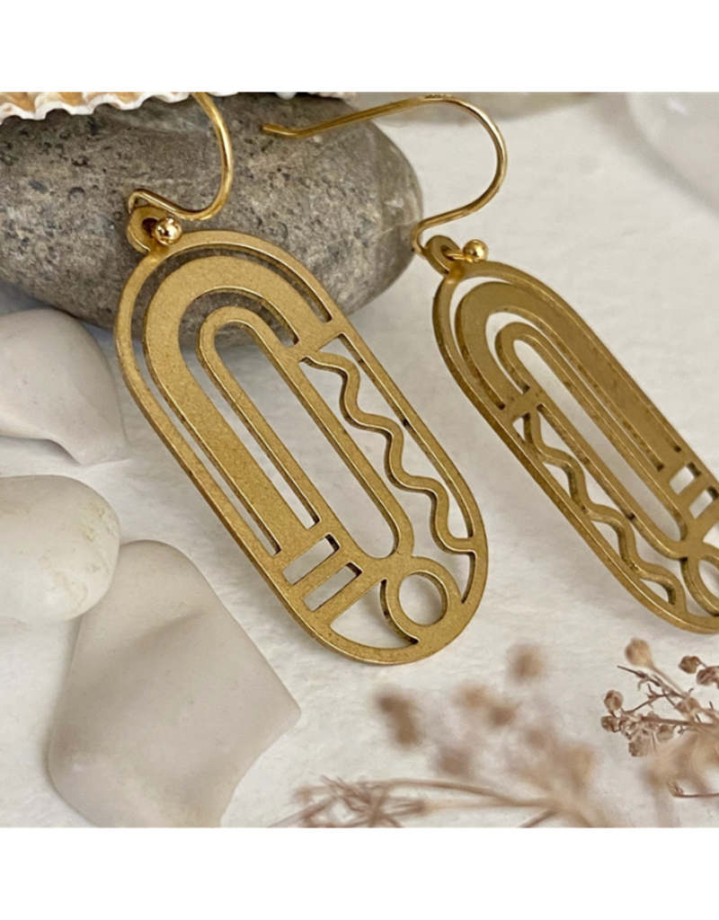 Pika & Bear Lam Raw Brass Art Deco Drop Earrings by Pika & Bear