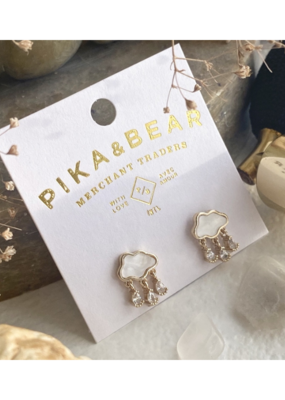 Pika & Bear Wilhelm Mother of Pearl Cloud Earrings with Rhinestone Drops by Pika & Bear