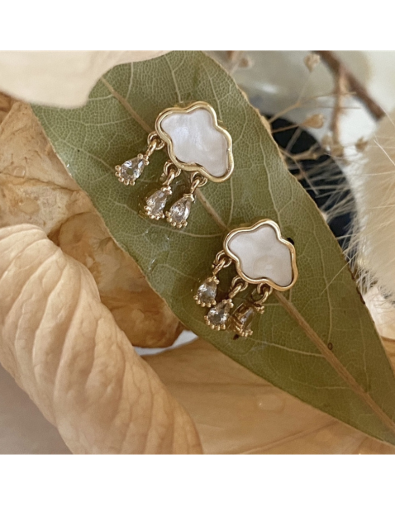 Pika & Bear Wilhelm Mother of Pearl Cloud Earrings with Rhinestone Drops by Pika & Bear