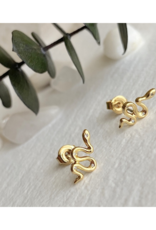 Pika & Bear Grasslands Tiny Snake Stud Earrings with Rhinestones in Gold by Pika & Bear