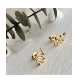 Pika & Bear Grasslands Tiny Snake Stud Earrings with Rhinestones in Gold by Pika & Bear