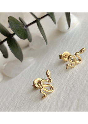 Pika & Bear Grasslands Tiny Snake Stud Earrings with Rhinestones in Gold by Pika & Bear