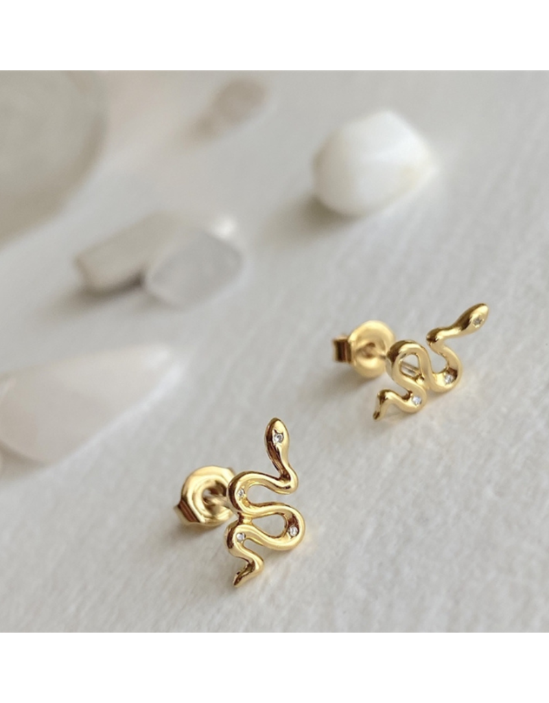 Pika & Bear Grasslands Tiny Snake Stud Earrings with Rhinestones in Gold by Pika & Bear