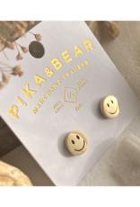 Pika & Bear Don't Worry, Be Happy Happy Face Stud Earrings in Gold by Pika & Bear