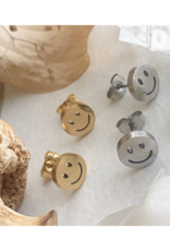 Pika & Bear Don't Worry, Be Happy Happy Face Stud Earrings in Gold by Pika & Bear
