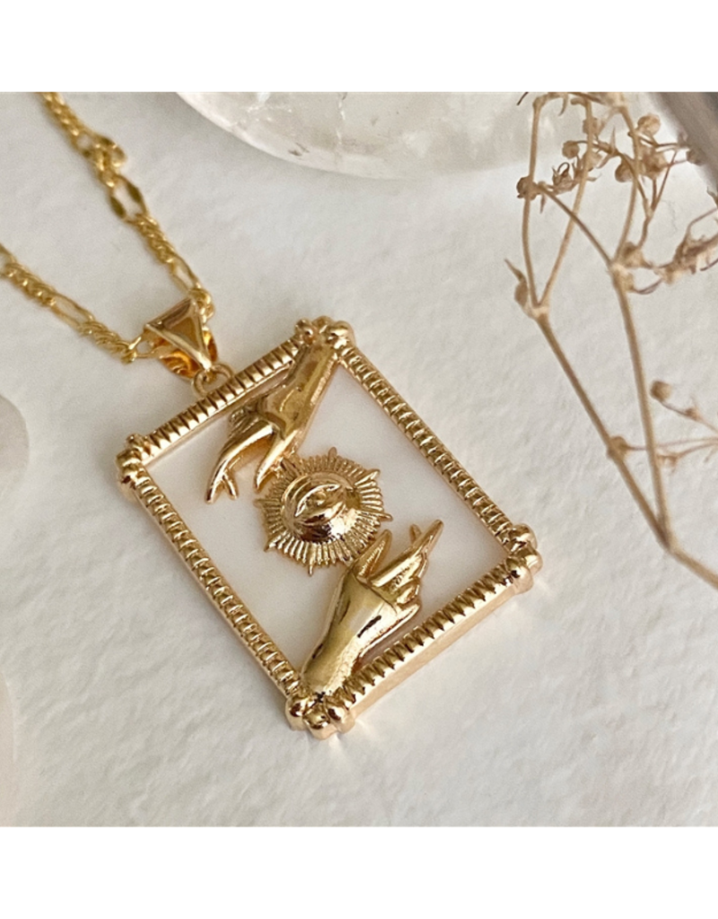 Pika & Bear Alchemy Hands with Eye Framed Pendant Necklace in Gold by Pika & Bear