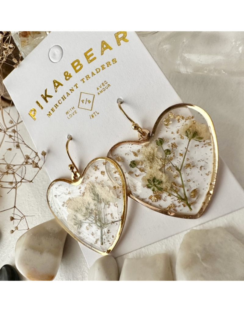 Pika & Bear Bronte Clear Acrylic Heart Earrings with Real Dried Flowers by Pika & Bear