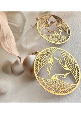 Pika & Bear Sadako Raw Brass Crane Pattern Drop Earrings by Pika & Bear