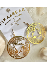 Pika & Bear Sadako Raw Brass Crane Pattern Drop Earrings by Pika & Bear