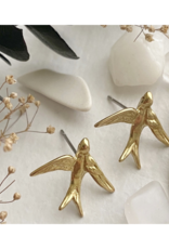 Pika & Bear Hirundo Raw Brass Barn Swallow Stud Earrings