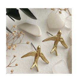 Pika & Bear Hirundo Raw Brass Barn Swallow Stud Earrings