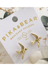 Pika & Bear Hirundo Raw Brass Barn Swallow Stud Earrings
