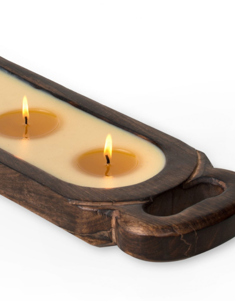 Himalayan Trading Post LAST ONE - 3-Wick Lilac & Leather Wooden Candle Tray by Himalayan Handmade Candle