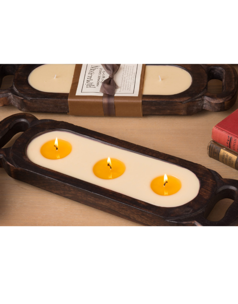 Himalayan Trading Post LAST ONE - 3-Wick Lilac & Leather Wooden Candle Tray by Himalayan Handmade Candle