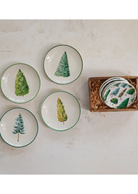 Painted Stoneware Plates with Evergreens