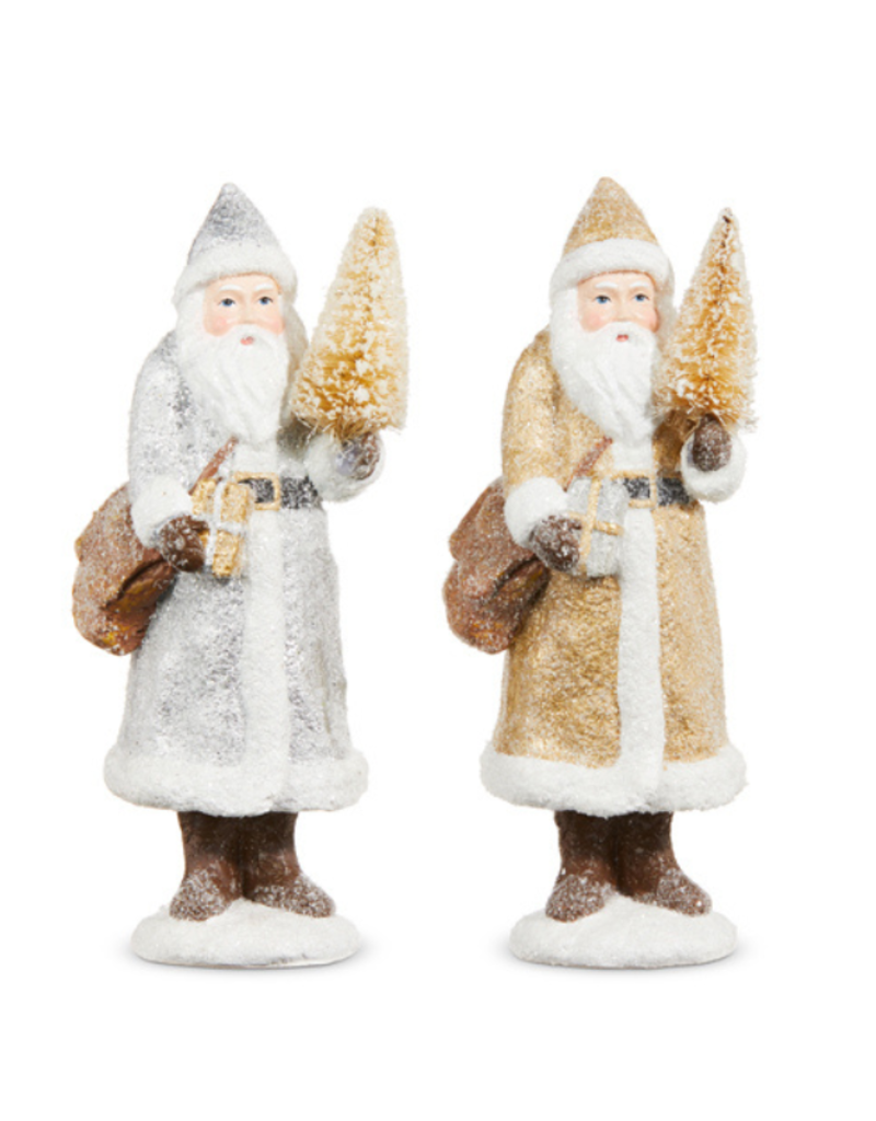 Glitter Santa with Tree in Gold or Silver