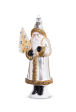 Pearl Santa with Tree Glass Ornament