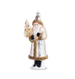 Pearl Santa with Tree Glass Ornament