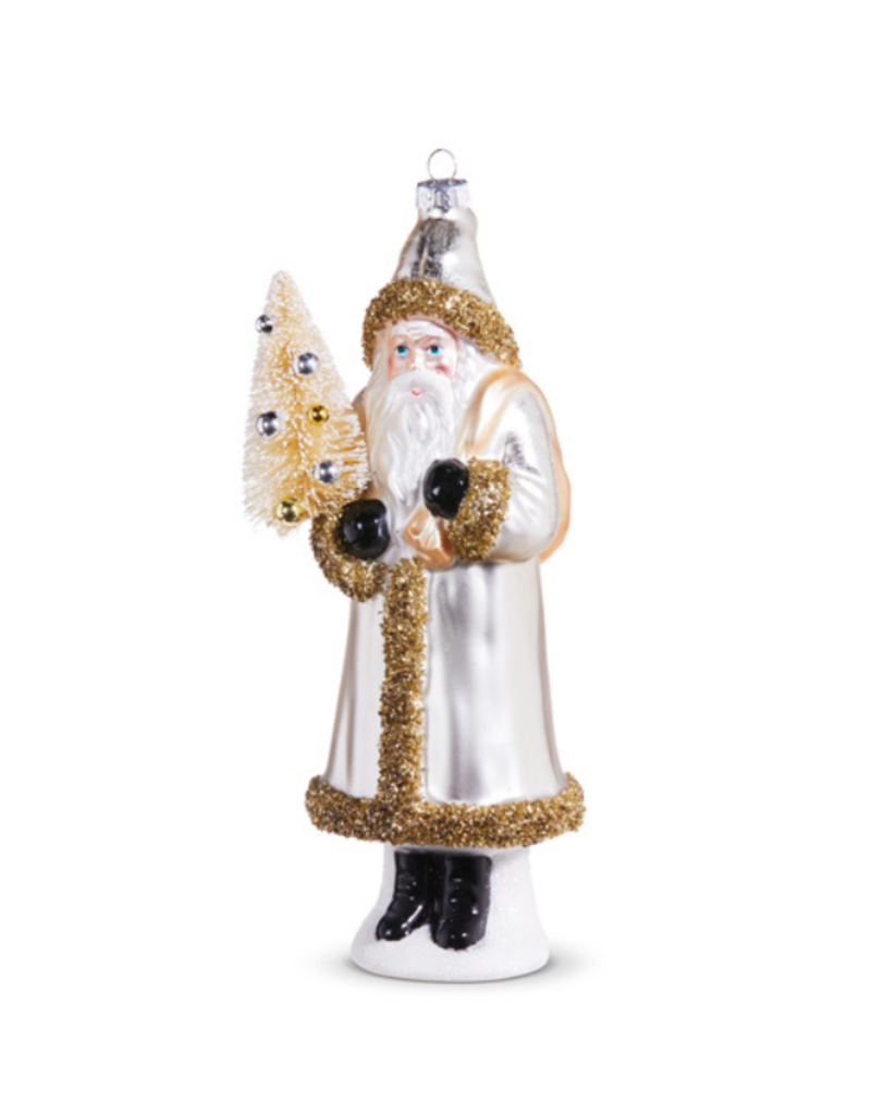 Pearl Santa with Tree Glass Ornament