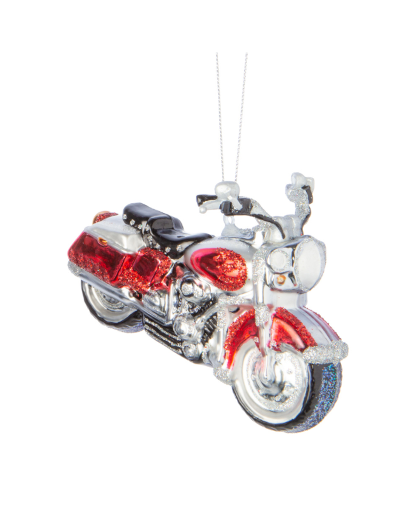 Glass Vintage Motorcycle Ornament in Red