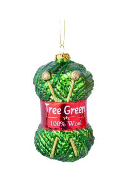 Glass Knitting Yarn Ornament in Green