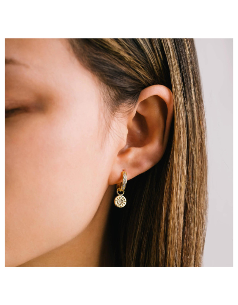 Lover's Tempo Sun Charm Coin Hoop Earrings in Gold by Lover's Tempo