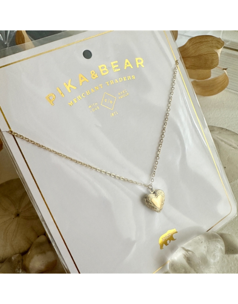 Pika & Bear Elizabeth Heart Locket Necklace in Brass by Pika & Bear