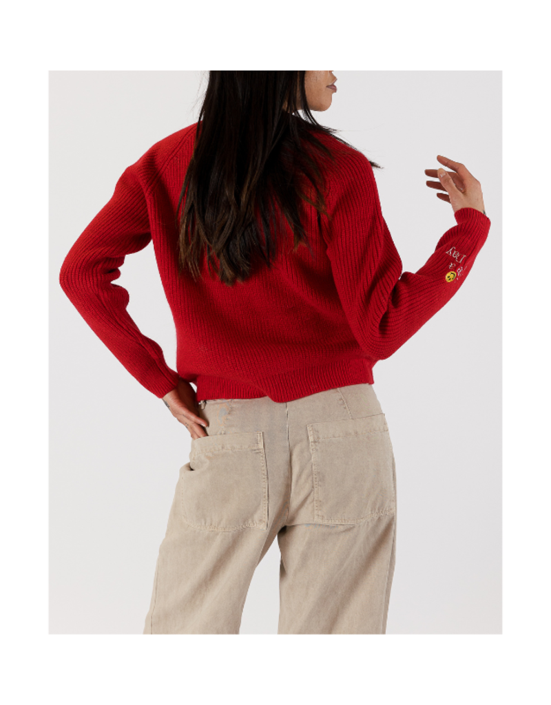 Lyla & Luxe Colbie Crewneck Smile Sweater in Red by Lyla + Luxe