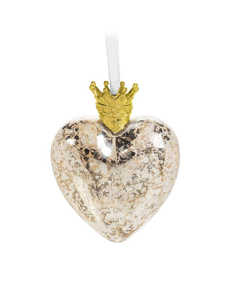 Heart with Crown Glass Ornament