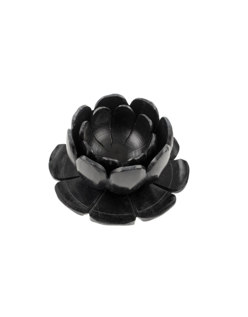 Indaba Trading Stone Lotus Tealight Holder Black Set/3