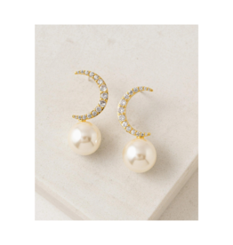 Lover's Tempo Lune Moon Pearl Stud Earrings in Gold by Lover's Tempo